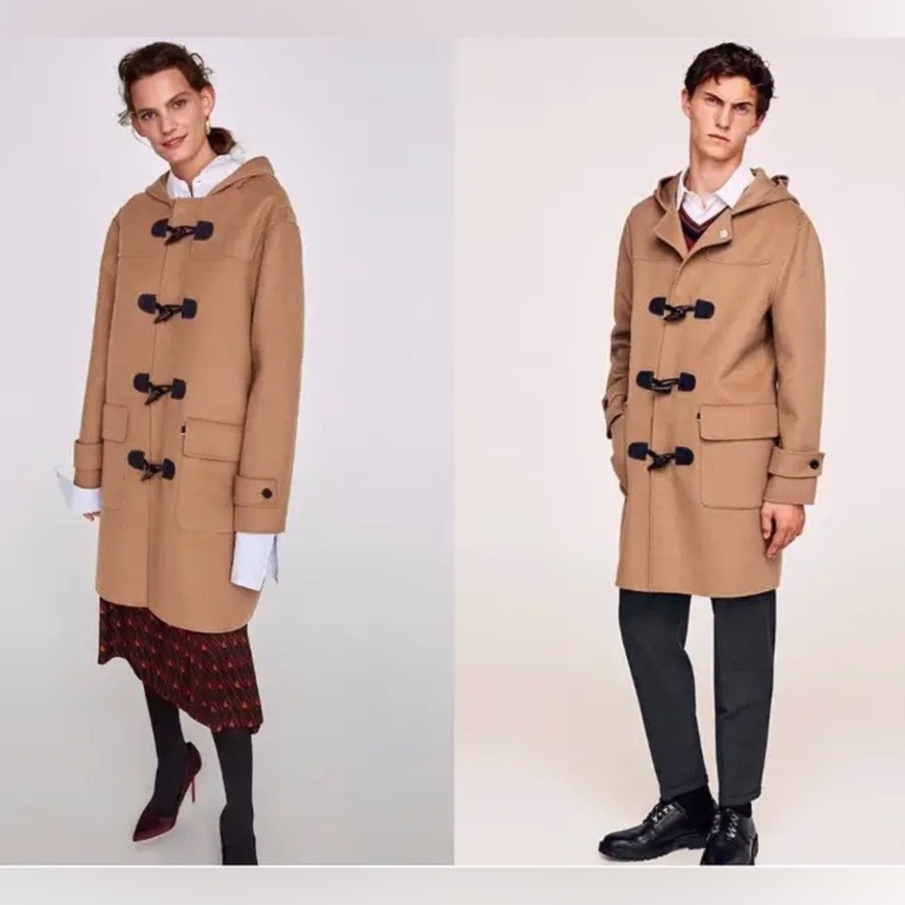 Zara Premium Wool Blend Hooded Duffle Coat Men’s large Women’s L/XL